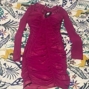 Brand New Ruched Magenta Mini Dress
